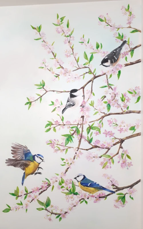 Mag & merveilles artisan peintre muraliste déco tendance inspiration nature oiseau mesanges Nantes idée originale alternative papier peint panoramique
