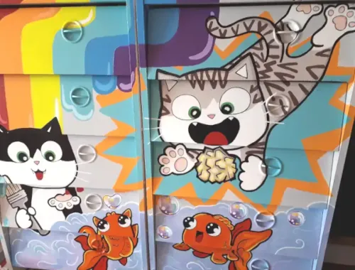 Mag & merveilles artisan peintre muraliste déco tendance manga chats kawaii style graffiti coueron idée originale alternative papier peint